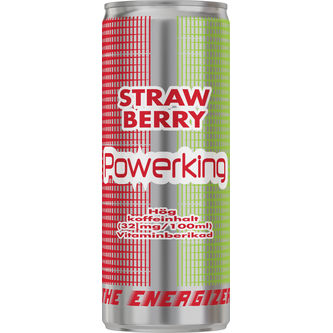 Powerking Strawberry Energidryck Burk 24 x 25 cl.