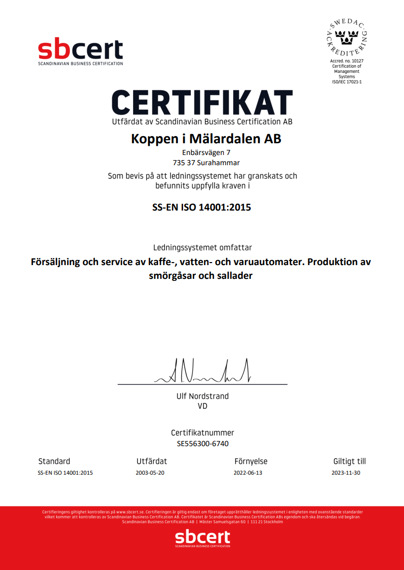 Certifikat ISO 14001