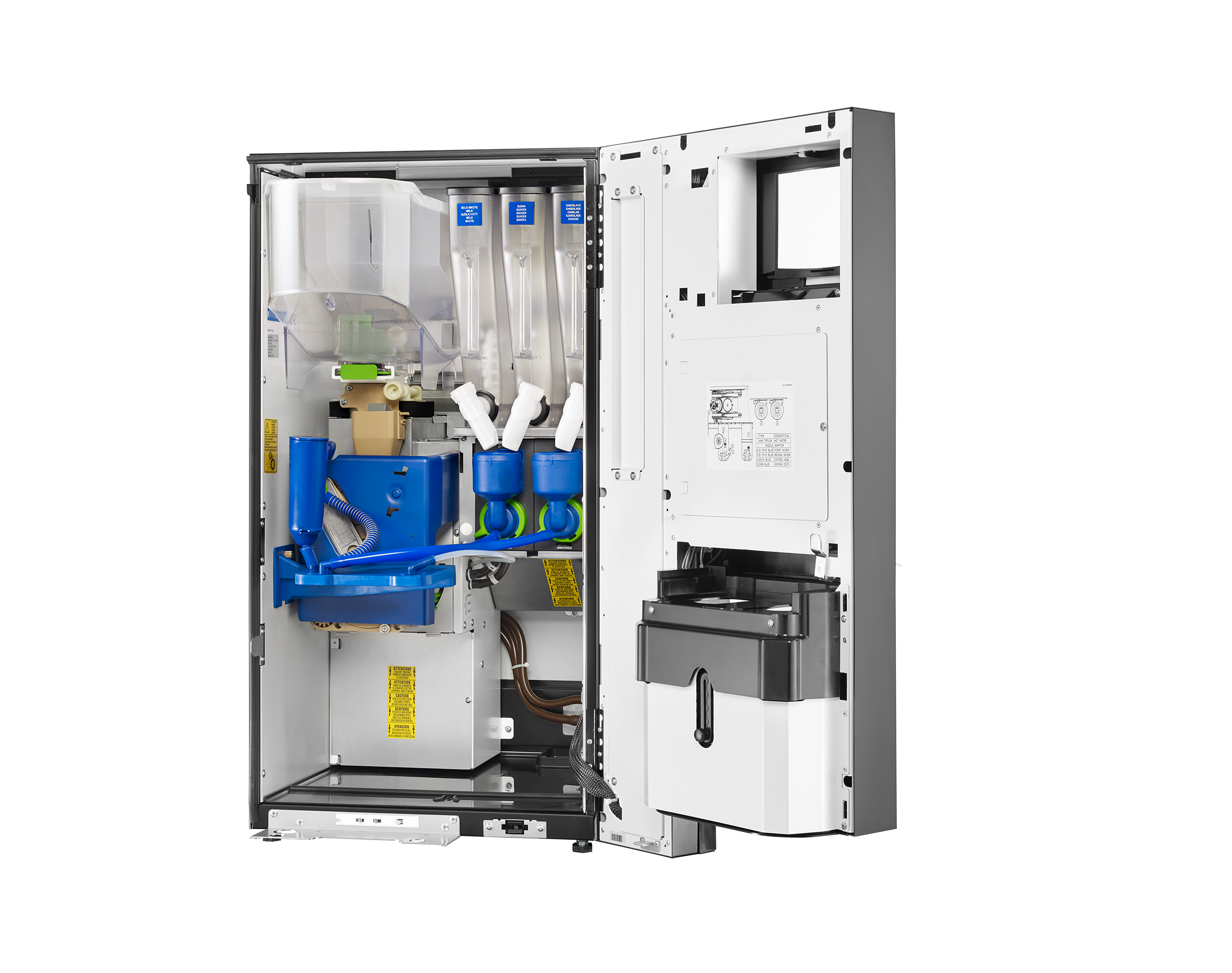 Wittenborg 9000 kaffeautomat från Koppen som visar dens interiör